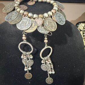 Vintage-Inspired Coin Drop Statement bracelet and earrings in Mixed Metal